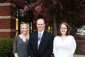 Bryan Woodford (center), Director of Critical Care and Cardiac Services, Wheeling Hospital presented the Wheeling Hospital Human Touch Award to Belmont College students Jenna Miller (left), Somerton, Ohio and Morgan Montoya-Hankey (right) from Morristown, Ohio.